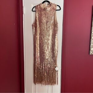 Fashion nova gold sequin fringe dress